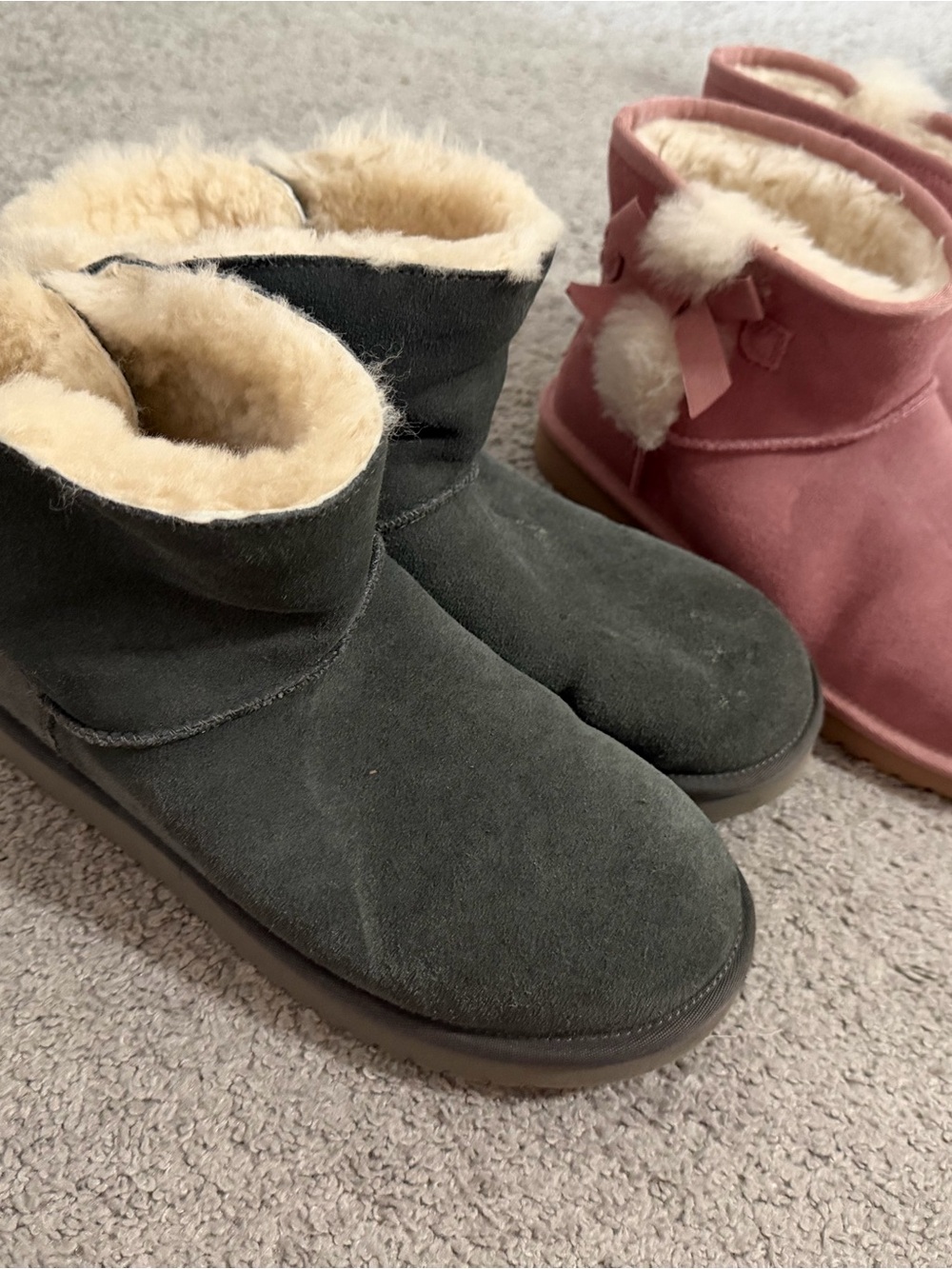 Koolaburra Suede Shearling-Lined Ankle Boots - Grey and Pink
